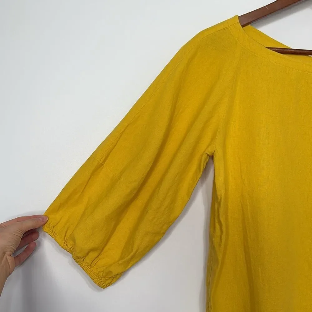 LOFT Linen Blend Balloon Sleeve Mustard Yellow Blouse XS